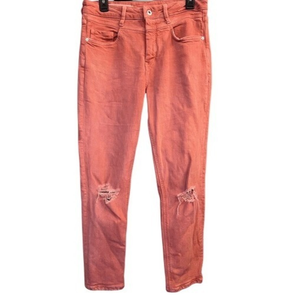 Pilcro Letterpress Anthropologie Coral High Rise Slim Skinny Distressed Jeans 29